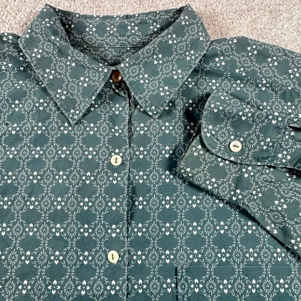 Banana Republic Mens Large Green Geometric Floral Cotton Button Down Shirt Large